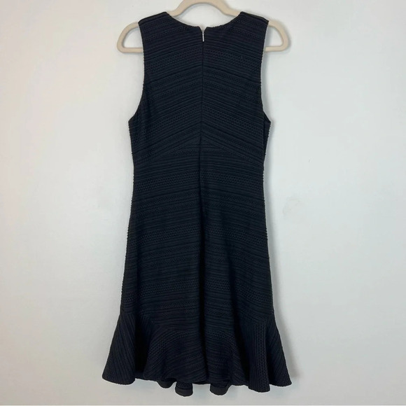 Rebecca Taylor V Neck Textured Stripe Dress Black 4 Classic LBD Occasion Chic - Picture 5 of 7